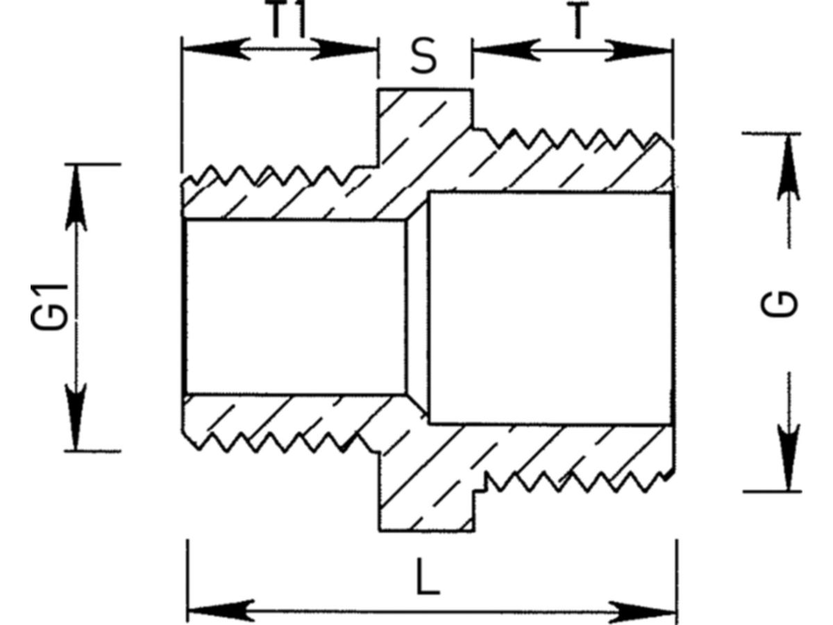 Doppelnippel flachdichtend reduziert - Messing