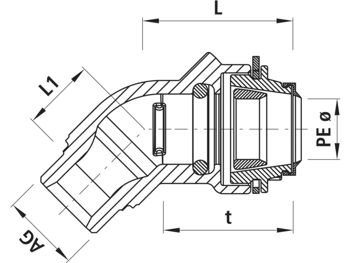 Winkel-Steckfitting Hawle 45° - mit Aussengewinde