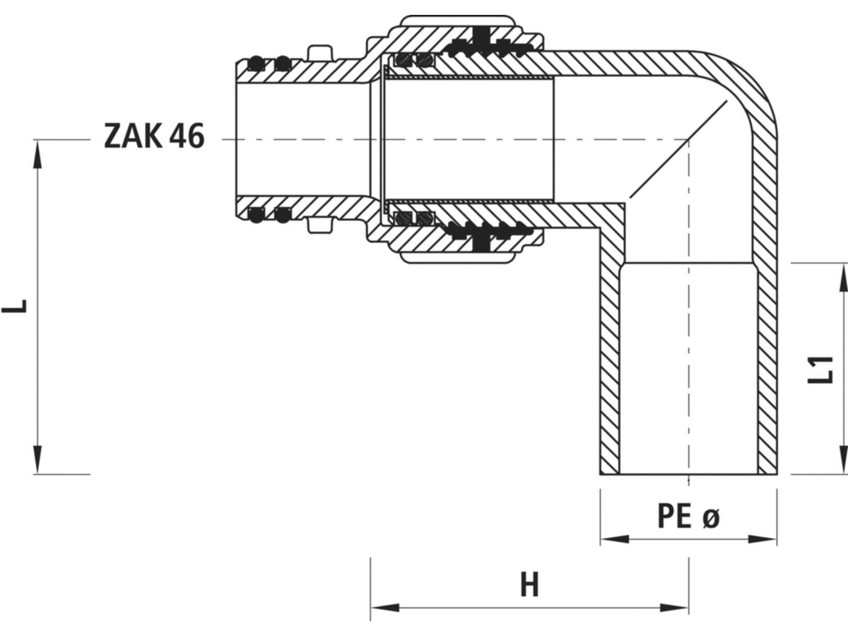 PE-Anschweissende 90°, mit ZAK-Anschluss - ZAK 46, d 32 mm  6190