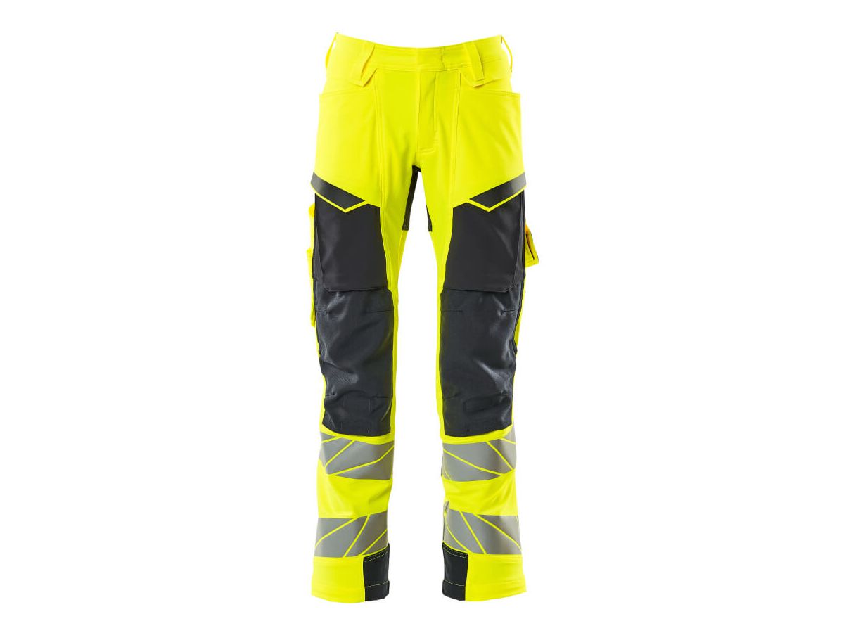 Hose mit Knietaschen, Stretch, Gr. 90C56 - hi-vis gelb/schwarzblau