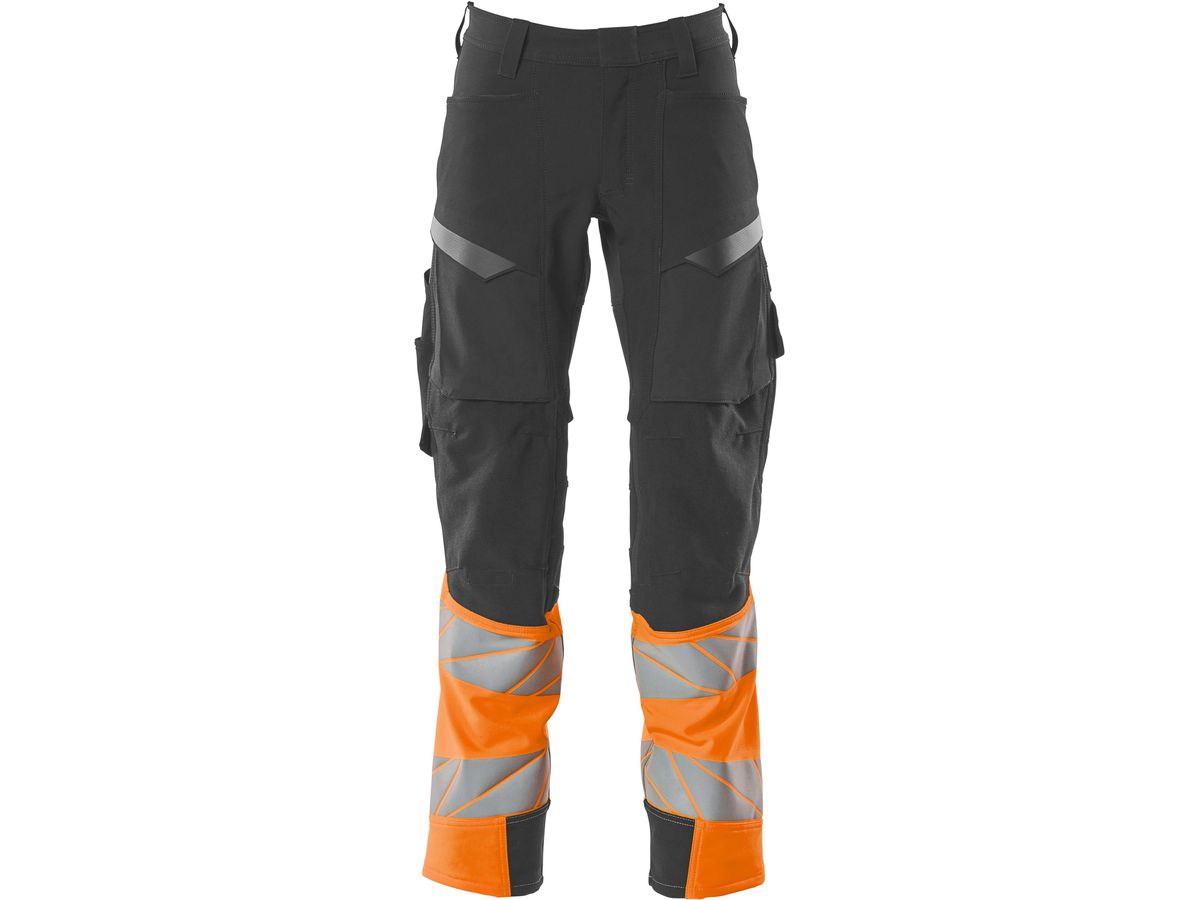 Hose mit Knietaschen, Stretch, Gr. 76C56 - dunkelanth./hi-vis orange, 88%PES/12%EL