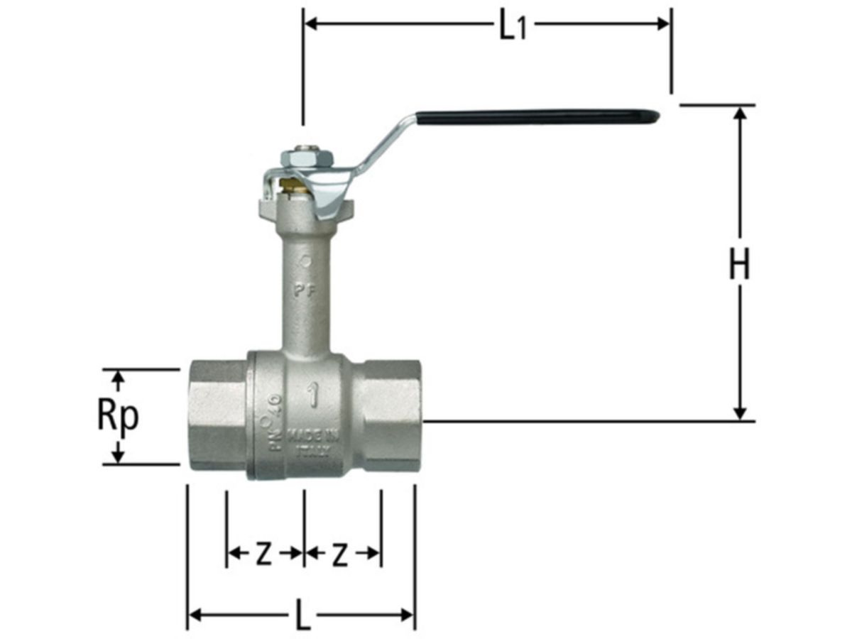 Kugelhahn mit Innengewinde 3/4" PN16 - mit gegossener Spindelverlängerung