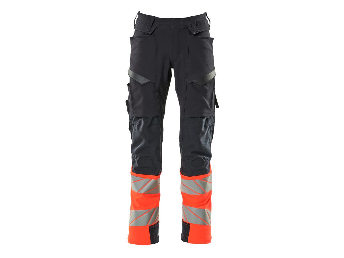 Hose mit Knietaschen, Stretch, Gr. 90C51 - schwarzblau/hi-vis rot, 88%PES/12%EL