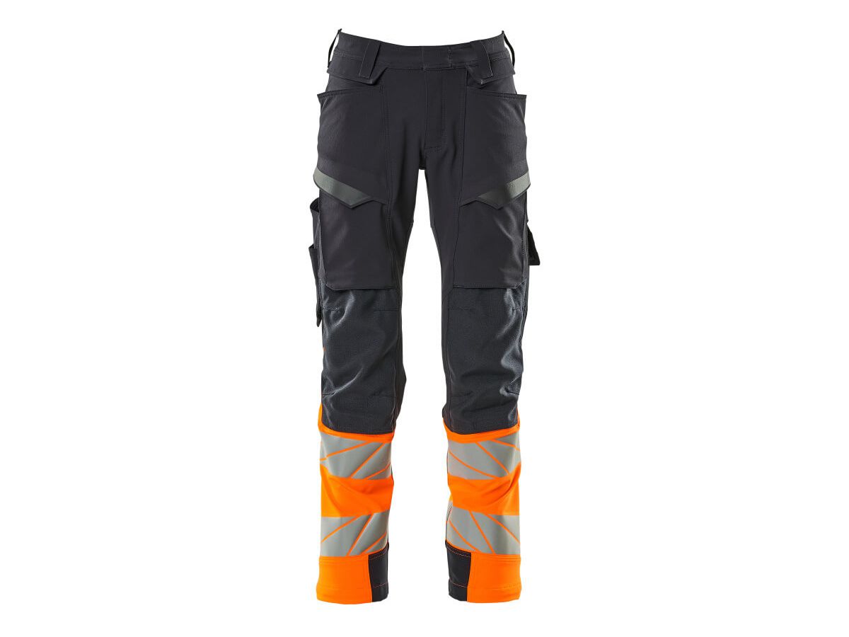 Hose mit Knietaschen, Stretch, Gr. 76C58 - schwarzblau/hi-vis orange, 88%PES/12%EL