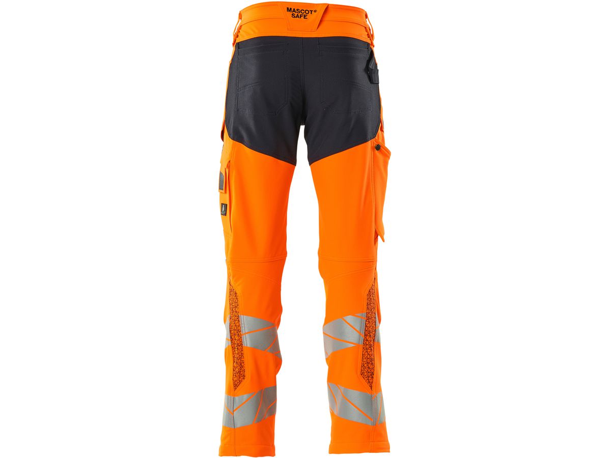 Hose mit Knietaschen, Stretch, Gr. 82C54 - hi-vis orange/schwarzblau, 92% PES/8%EL