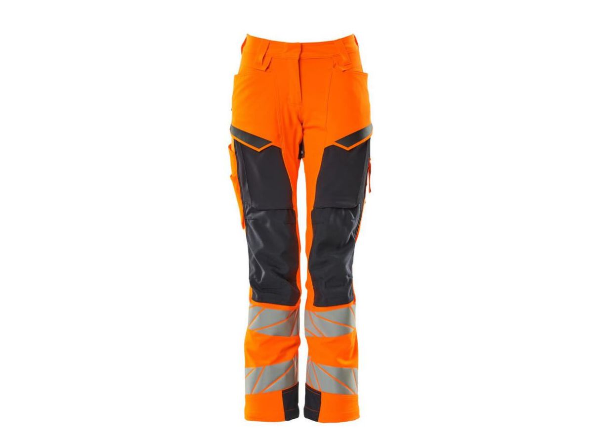 Hose mit Knietaschen, Stretch, Gr. 76C52 - hi-vis orange/schwarzblau, Damen