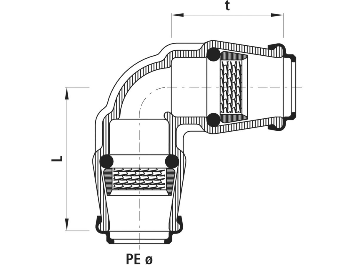 Steckfitting 90° POM  d 63/63 mm - 6420