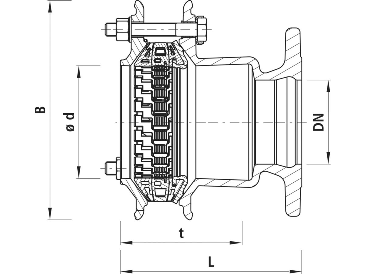 Flansch-Übergang HAWLE-SYNOFLEX  PN 16 - PN 16  DN 125 (104 bis 132 mm)  7205