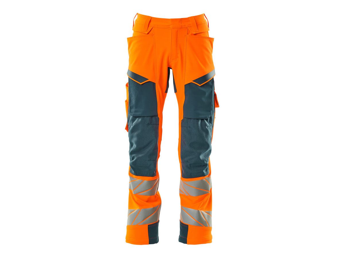 Hose mit Knietaschen, Stretch, Gr. 90C56 - hi-vis orange/dunkelpetroleum