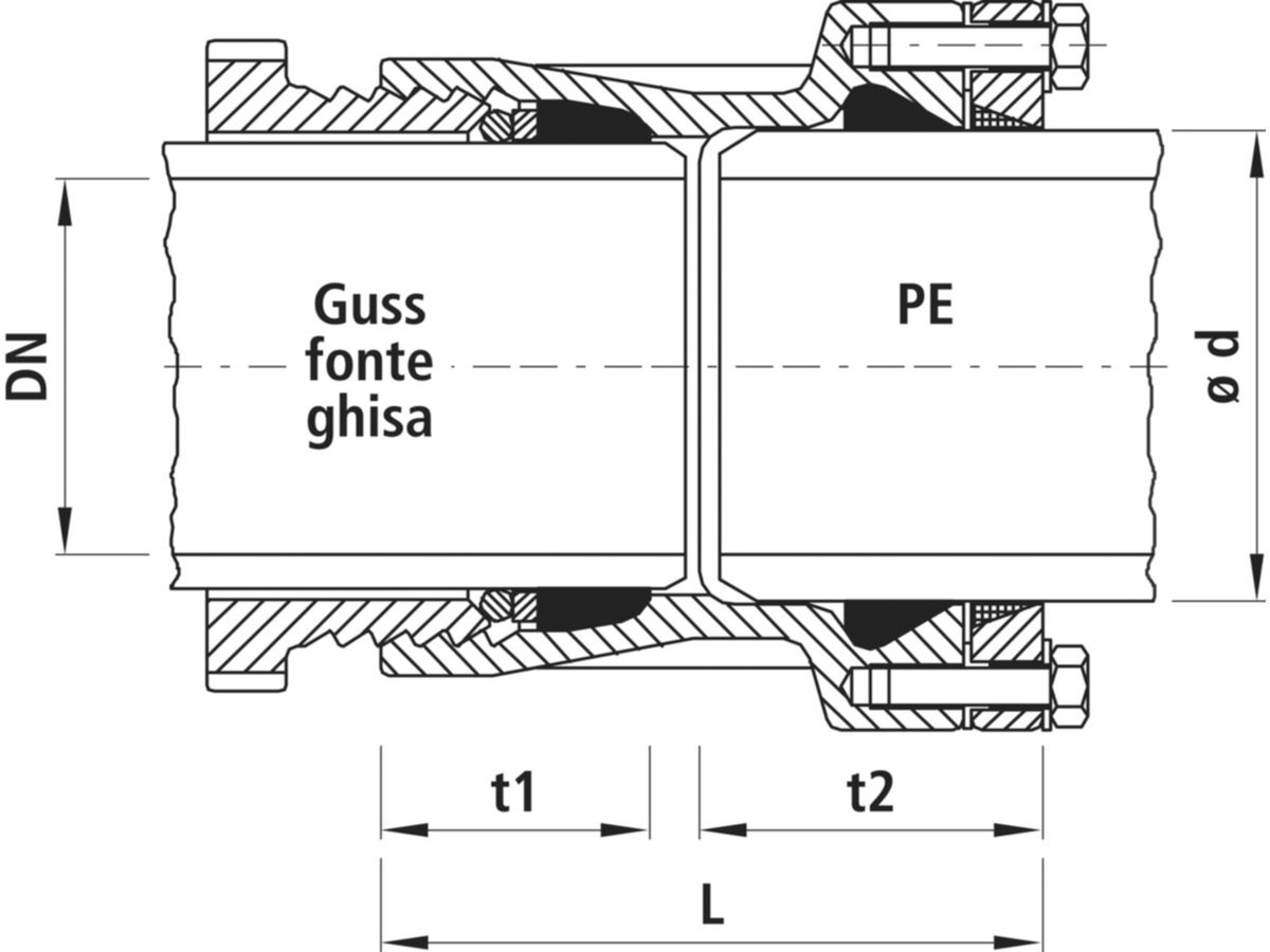 Verbinder Guss/PE Hawle, PN 16