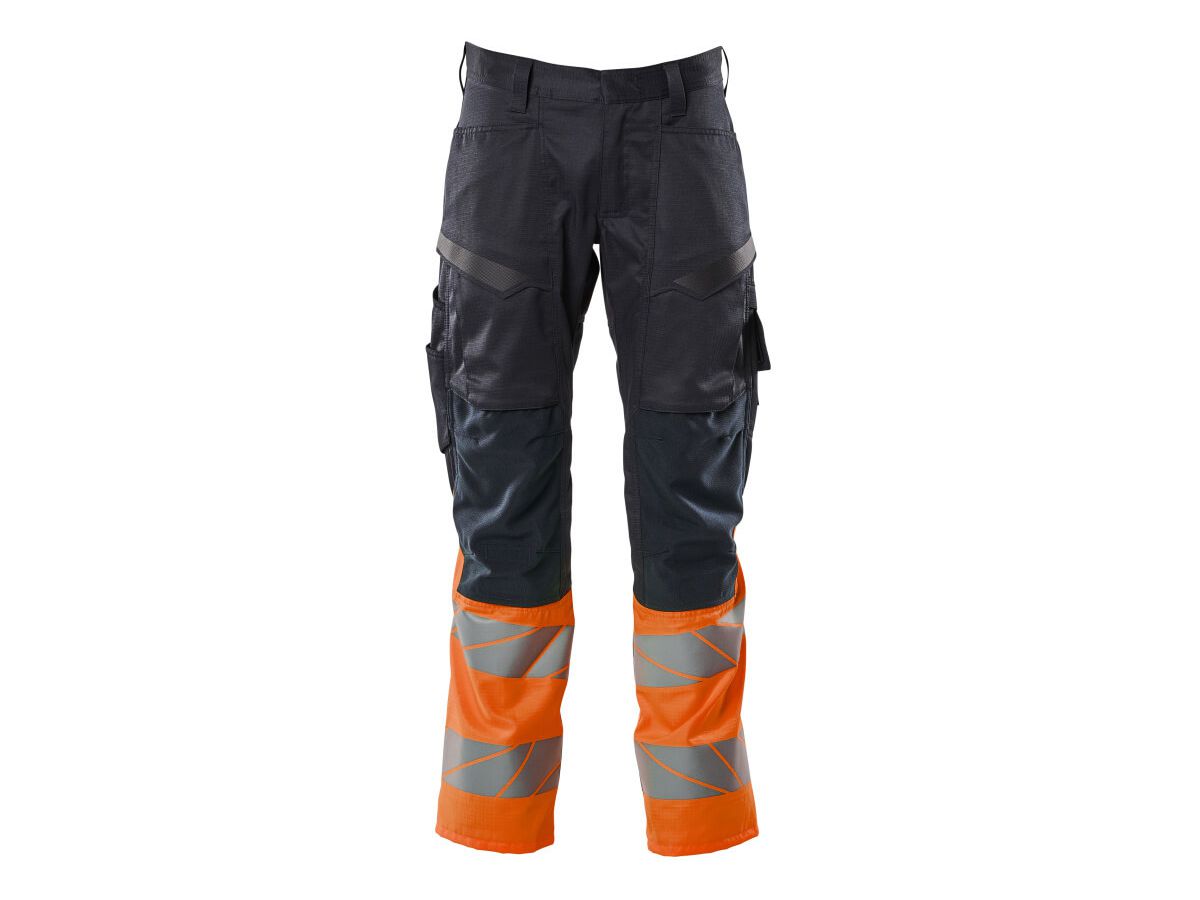 Hose mit Knietaschen, Stretch, Gr. 82C54 - schwarzblau/hi-vis orange, 70%PES/30%CO