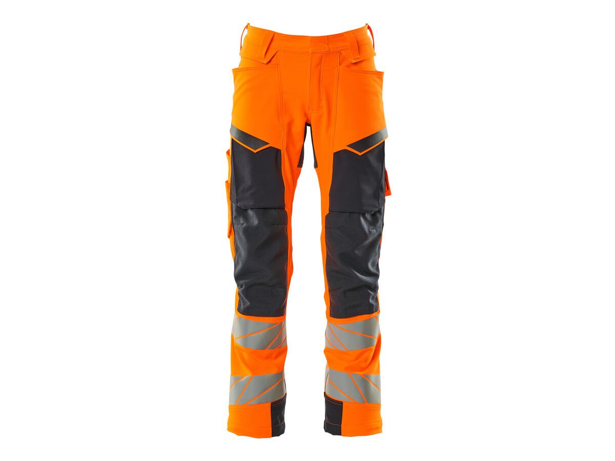 Hose mit Knietaschen, Stretch, Gr. 76C52 - hi-vis orange/schwarzblau