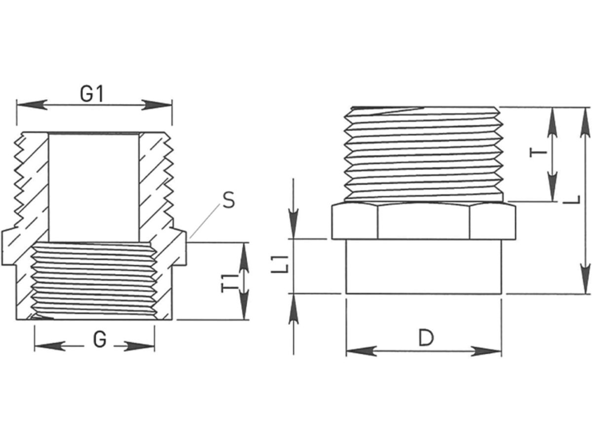 Reduktionsnippel flachdichtend - Messing